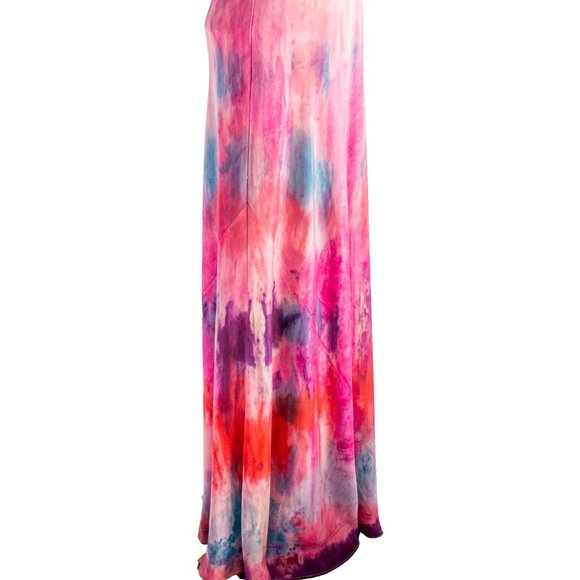 NEW long silk formal summer dress small red purple pink blue ombre painted blush - Picture 3 of 8